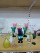 Art Nouveau period hand blown and other later coloured drinking glassware