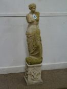 Composite stone garden statue of a lady on plinth, H118cm