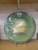 Eskdale Studios platter painted with Aboriginal design fish D35cm (with stand)