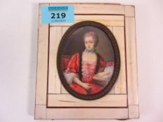Late 19th/early20th century oval portrait miniature of a lady in a red dress signed 8cm