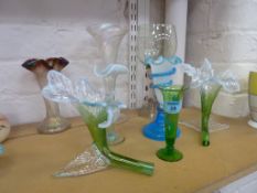 Pair of Art Nouveau trumpet shaped vases and other decorative glassware (8 pieces)