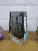 Whitefriars Glass 'bark' vase - black on clear ground H13cm