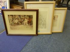 Signed print after F. Mataniew and two other figurative pictures