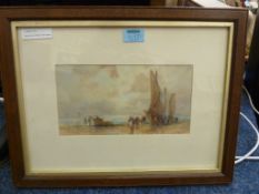 Fisher Folk and Boats on the Shoreline, watercolour signed by Frank Rousse (fl.1897-1917)