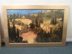 'Hillside Tuscany' large colour oleograph unsigned 88cm x 133cm