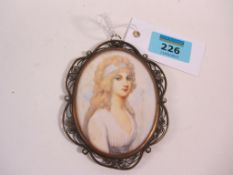 19th century portrait miniature in gilt frame with initials verso, signed 8cm