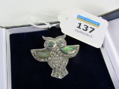 South American shell and marcasite owl brooch stamped 925