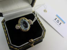 Aquamarine and diamond ring stamped 585