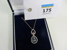 Alexite and diamond double tear drop pendant on chain
