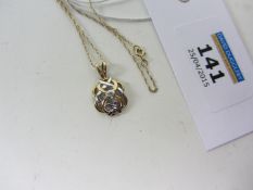 Diamond white and yellow gold interwoven pendant necklace hallmarked 9ct