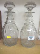 Pair Edwardian triple ring neck cut crystal decanters
