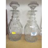 Pair Edwardian triple ring neck cut crystal decanters