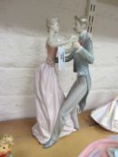 Lladro figure group of a dancing couple H31cm Condition Report Fine (crazing?) line to bottom of