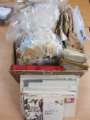 Collection of FDCs used World and GB postage stamps and Stanley Gibbons 1950 catalogue in one box