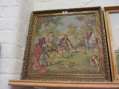 Hunting scene framed Dutch tapestry panel Early 20th Century