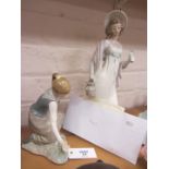 Lladro figure of a girl picking flowers H20cm and another Lladro figure of a lady H34.5cm- both a/