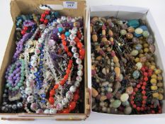Collection of costume bead necklaces in two boxes