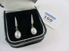 Pair of pearl dress drop ear-rings stamped 925