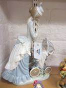 Lladro figure of a woman pushing a pram H33cm  Condition Report No chips, cracks or restorations