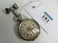 19th century Continental key wound enamel faced fob watch stamped 935 retailed by Thos Stockdale