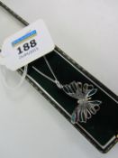 Marcasite and enamel butterfly pendant necklace stamped 925