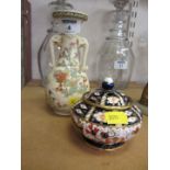 Japanese Satsuma two handled vase H17cm and a Royal Crown Derby lidded pot