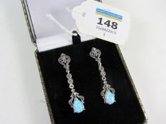 Opal and marcasite pendant ear-rings stamped 925