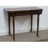 Victorian rosewood card table, foldover top, turned legs,