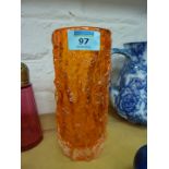 A Whitefriars cylindrical tangerine 'Bark' vase H19cm
