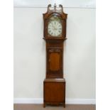 Early 19th century oak and mahogany banded eight day longcase clock, painted enamel dial with second