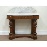 Victorian mahogany washstand with marble top and back, W91cm,