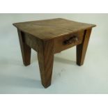 Early 20th century small Yorkshire adzed oak stool by 'Mouseman' craftsman, 25cm x 20cm,