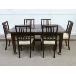 Edwardian mahogany rectangular dining table (L160cm x W120cm) and six chairs with upholstered seats