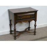 Early 20th century medium oak lowboy fitted with single drawer,