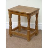 Yorkshire oak occasional table with adzed top, 39cm x 32cm,