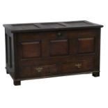 18th century oak mule chest fitted with hinged top and two drawers,