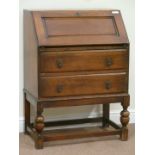 Early 20th century oak two drawer bureau,