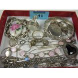 Hallmarked silver locket, bracelets,