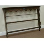 18th/19th century oak two tier wall hanging plate rack,