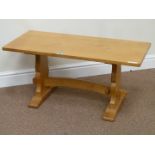 Yorkshire oak 'Unicornman' coffee table with stretcher base by Geoff Gell of Coxwold,