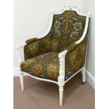 19th century French style white painted armchair upholstered in William Morris 'Honeysuckle'