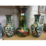 Titian Ware vase H36cm and a pair of Royal Cauldon Cairo Ware vases H28cm