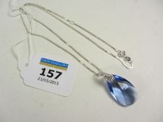 Blue crystal pendant necklace stamped 925