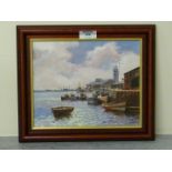 Scarborough Harbour and Fish Pier oil on canvas board signed by Don Micklethwaite