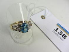 Blue topaz and diamond ring hallmarked 9ct