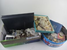 Coins and costume jewellery in three boxes