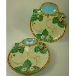 Pair of Minton majolica strawberry plates,