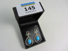 Pair of turquoise pendant ear-rings stamped 925