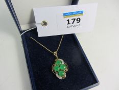 Jade and diamond pendant on chain stamped 925