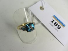 Blue topaz and diamond ring stamped 925